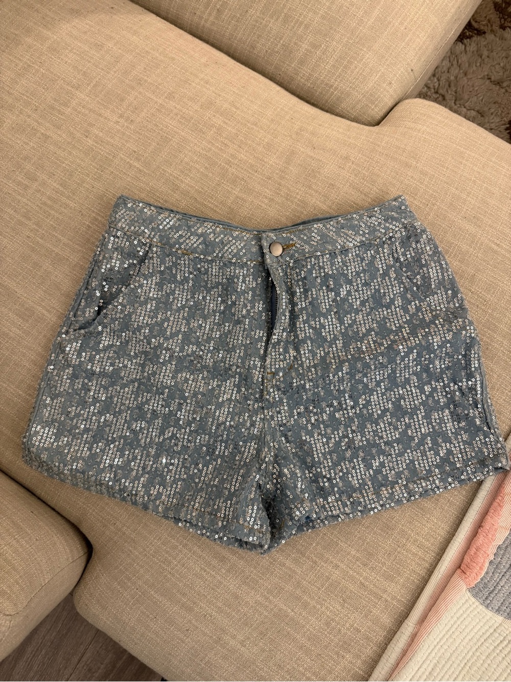 Anthropologie Blue Sequin Jean Shorts
